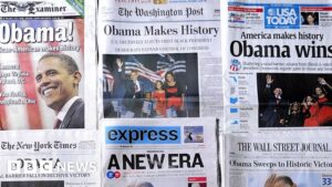 Newspaper Headlines Announcing Barack Obama Winning Presidency 