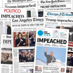 Newspapers showing the impeachment of Donald Trump